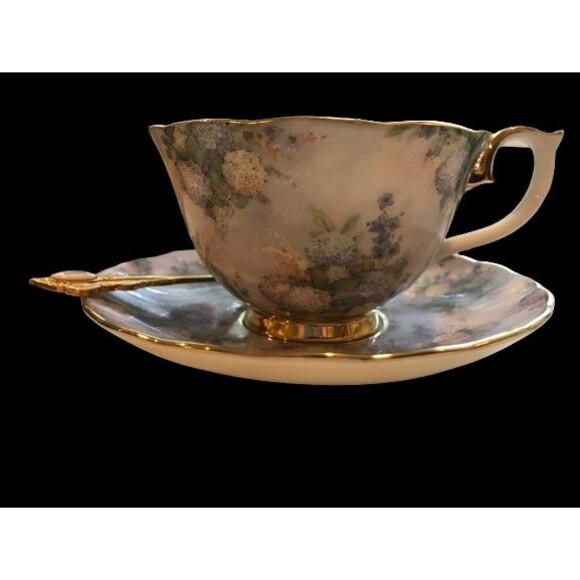 Lena Lius Glorious Chintz Teacup, Saucer & Spoon Treasured Purple Floral w/ COA - Picture 7 of 9